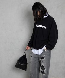 ADAMPATEK/leather switching drawstring bag/レザー切替巾着バッグ(AP2429020)