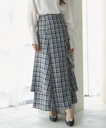 高身長 チェック柄フリルティアードマーメイドスカート(セットアップ対応)(トールサイズ)fifiean