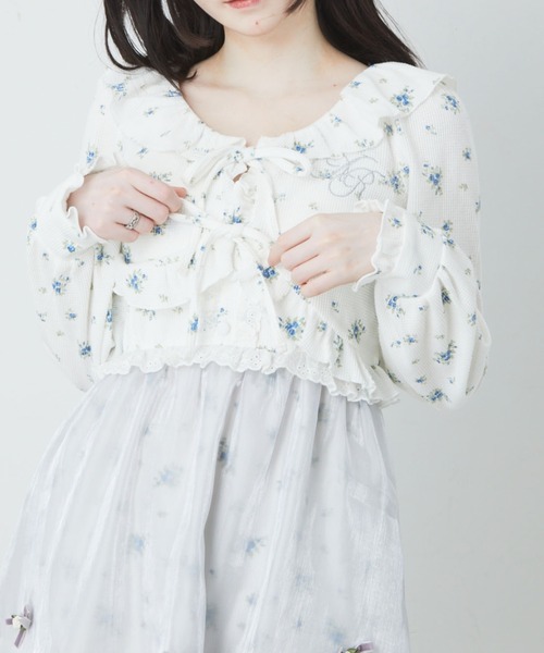 Ank Rouge（アンクルージュ）の「フリルリボンボレロカーデ（Tシャツ/カットソー・レディース・ピンク/ブルー・M）」の2枚目の写真