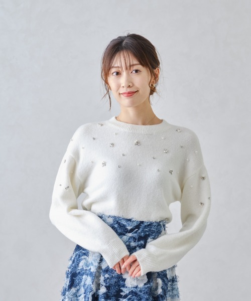 MISCH MASCH（ミッシュマッシュ）の「■2024秋冬新作■フラッフィービジューニット/MM448304（ニット/セーター・レディース・ブラック/ラベンダー/ホワイト・ﾌﾘ-）」の4枚目の写真