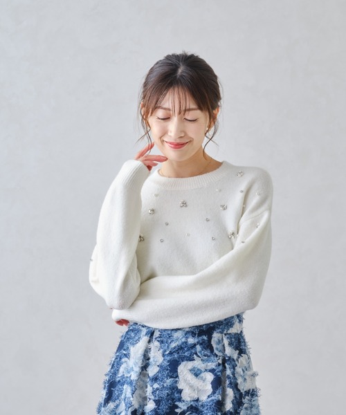 MISCH MASCH（ミッシュマッシュ）の「■2024秋冬新作■フラッフィービジューニット/MM448304（ニット/セーター・レディース・ブラック/ラベンダー/ホワイト・ﾌﾘ-）」の5枚目の写真