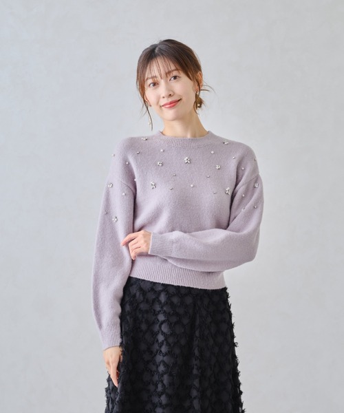 MISCH MASCH（ミッシュマッシュ）の「■2024秋冬新作■フラッフィービジューニット/MM448304（ニット/セーター・レディース・ブラック/ラベンダー/ホワイト・ﾌﾘ-）」の9枚目の写真