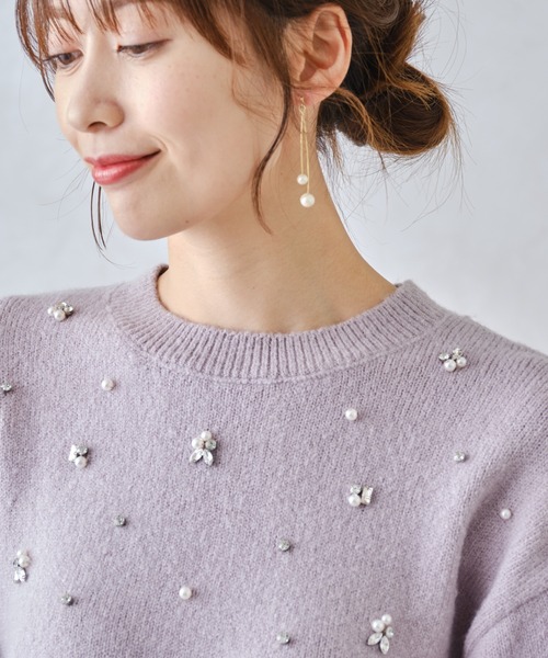 MISCH MASCH（ミッシュマッシュ）の「■2024秋冬新作■フラッフィービジューニット/MM448304（ニット/セーター・レディース・ブラック/ラベンダー/ホワイト・ﾌﾘ-）」の22枚目の写真