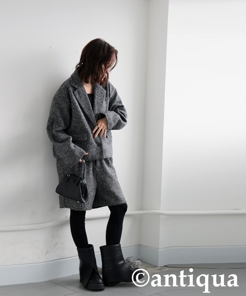 antiqua（アンティカ）の「ショート丈ツイードジャケット（テーラードジャケット・レディース・ブラックミックス・ONESIZE）」の8枚目の写真