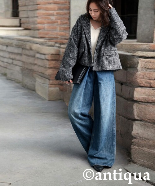 antiqua（アンティカ）の「ショート丈ツイードジャケット（テーラードジャケット・レディース・ブラックミックス・ONESIZE）」の10枚目の写真