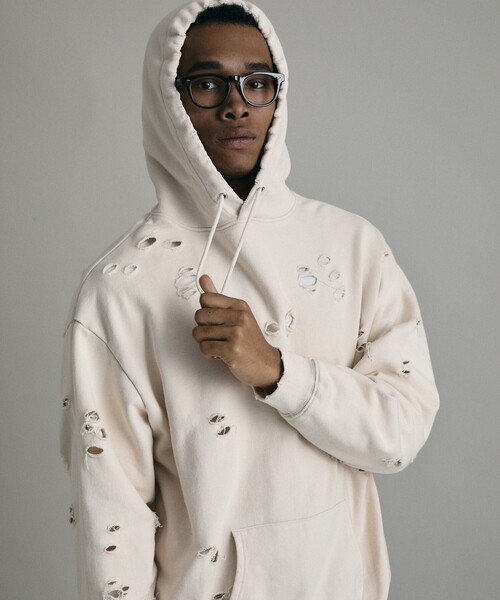 Firsthand(ファーストハンド)の「Firsthand/ファーストハンド DAMAGE HOODIE / ダメージプルオーバーフーディ(パーカー・メンズ・オートミール/グレー/ブラック・M/L)」の18枚目の写真