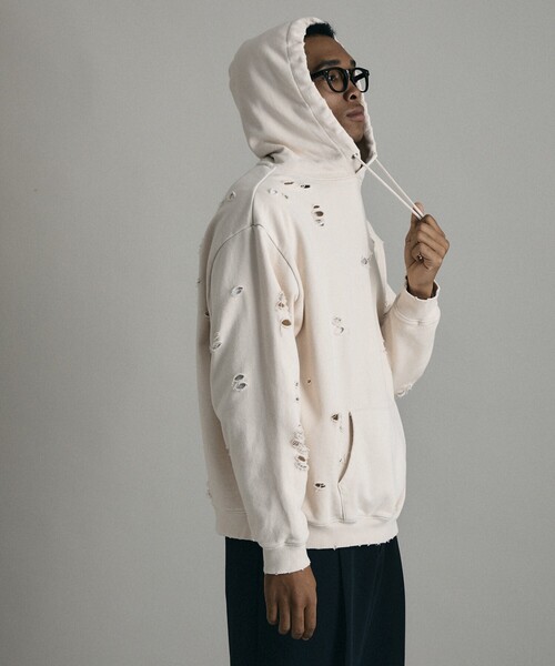 Firsthand(ファーストハンド)の「Firsthand/ファーストハンド DAMAGE HOODIE / ダメージプルオーバーフーディ(パーカー・メンズ・オートミール/グレー/ブラック・M/L)」の19枚目の写真