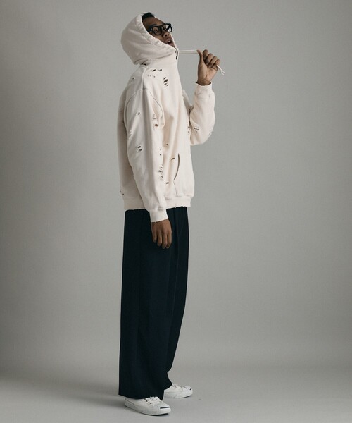 Firsthand(ファーストハンド)の「Firsthand/ファーストハンド DAMAGE HOODIE / ダメージプルオーバーフーディ(パーカー・メンズ・オートミール/グレー/ブラック・M/L)」の6枚目の写真