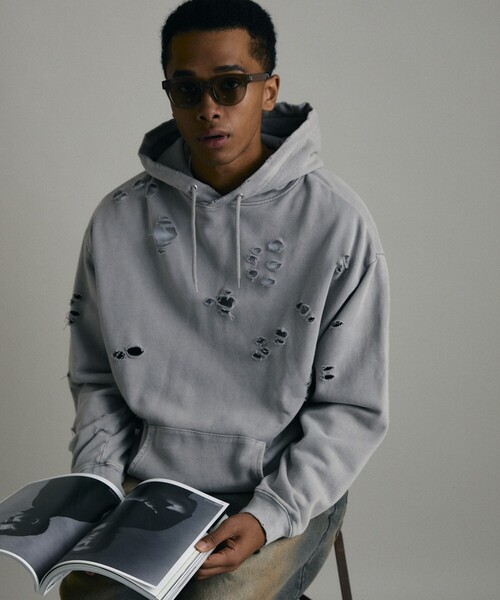 Firsthand(ファーストハンド)の「Firsthand/ファーストハンド DAMAGE HOODIE / ダメージプルオーバーフーディ(パーカー・メンズ・オートミール/グレー/ブラック・M/L)」の7枚目の写真