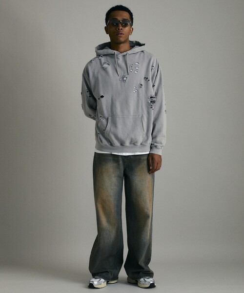 Firsthand(ファーストハンド)の「Firsthand/ファーストハンド DAMAGE HOODIE / ダメージプルオーバーフーディ(パーカー・メンズ・オートミール/グレー/ブラック・M/L)」の8枚目の写真