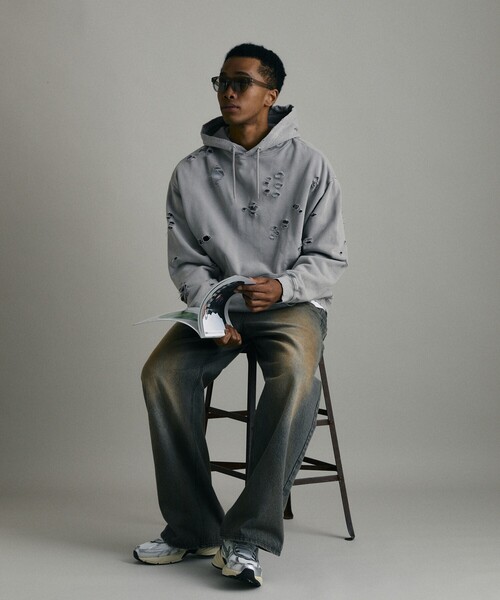 Firsthand(ファーストハンド)の「Firsthand/ファーストハンド DAMAGE HOODIE / ダメージプルオーバーフーディ(パーカー・メンズ・オートミール/グレー/ブラック・M/L)」の10枚目の写真