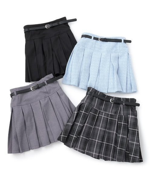 by LOVEiT（バイラビット）の「ベルトつきプリーツスカート（インパンつき）（スカート・キッズ・グレー/サックスブルー/ブラック/マルチ・120cm/160cm/150cm/140cm/130cm）」の5枚目の写真