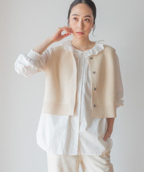 studio CLIP(スタディオクリップ)の「7ゲージフライトフロント畦ベスト(ベスト・レディース・ライトグレー/アイボリー/ネイビー・FREE)」の1枚目の写真