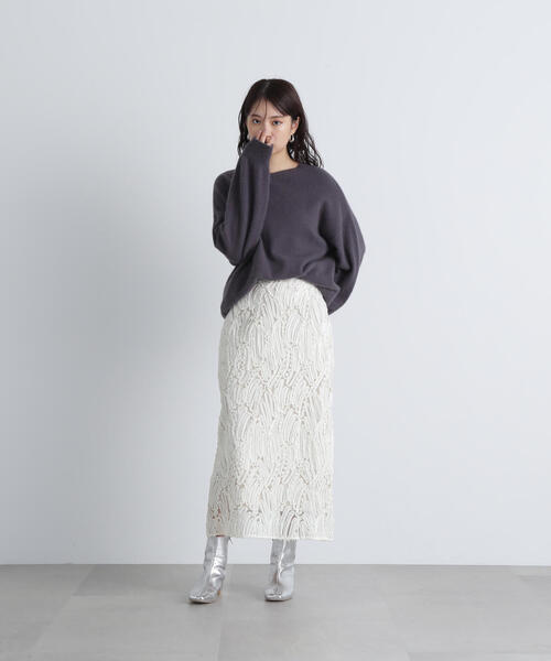 N.（N. Natural Beauty Basic）（エヌエヌナチュラルビューティーベーシック）の「◆シアー刺繍スカート（スカート・レディース・オフホワイト/ブラック・SMALL/MEDIUM）」の6枚目の写真