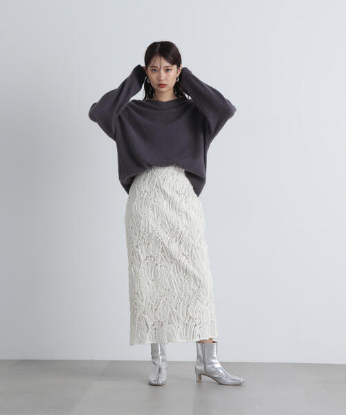 N.（N. Natural Beauty Basic）（エヌエヌナチュラルビューティーベーシック）の「◆シアー刺繍スカート（スカート・レディース・オフホワイト/ブラック・SMALL/MEDIUM）」の8枚目の写真