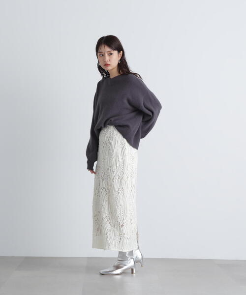 N.（N. Natural Beauty Basic）（エヌエヌナチュラルビューティーベーシック）の「◆シアー刺繍スカート（スカート・レディース・オフホワイト/ブラック・SMALL/MEDIUM）」の9枚目の写真