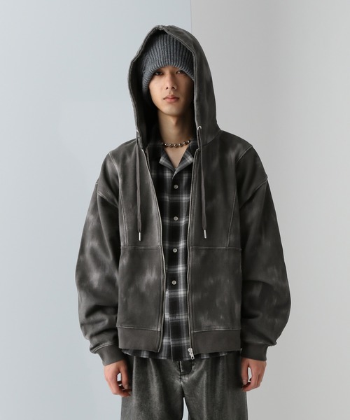 HIDE AND SEEK - 【ラスト1点】JERSEY HALF ZIP HOODED (BLACK