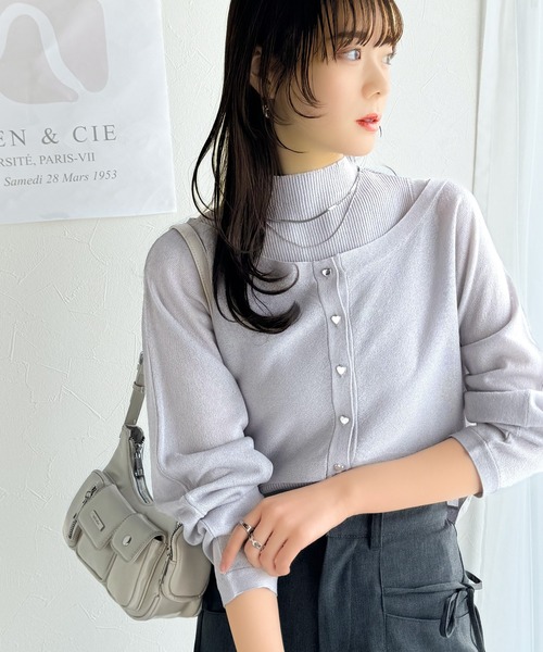 mily bilet(ミウィビレット)の「【mily bilet】2点セット!上品さと可愛らしさを兼ね備えた、オフショル2WAYラメシアーニットアンサンブル(カーディガンセット)(カーディガン/ボレロ・レディース・グレー/チョコ/ブラック・SMALL/X-LARGE/MEDIUM/LARGE)」の19枚目の写真