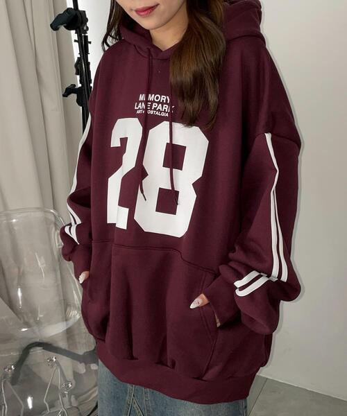 WEGO(ウィゴー)の「WEGO/サイドラインナンバリングパーカー(パーカー・レディース・ブラック/ワイン/グリーン・FREE)」の14枚目の写真