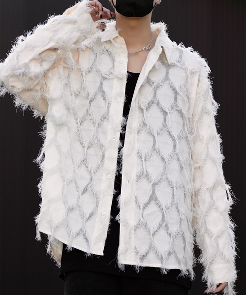 FULL FRINGE OVER TOP ホワイト over shirt（470JS830－0051） | nagonstans