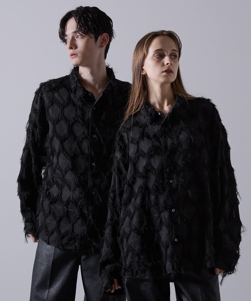 CLEL(クレイル)の「【CLEL】Fringe Design Jacquard Shirt/フリンジデザイン ジャカードシャツ(シャツ/ブラウス・メンズ・アイボリー/ブラック・L/M/S/XS)」の3枚目の写真