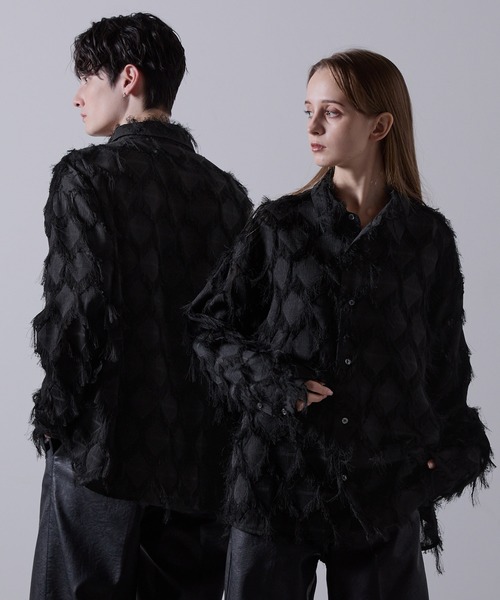 CLEL(クレイル)の「【CLEL】Fringe Design Jacquard Shirt/フリンジデザイン ジャカードシャツ(シャツ/ブラウス・メンズ・アイボリー/ブラック・L/M/S/XS)」の4枚目の写真