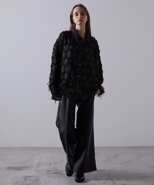 CLEL(クレイル)の「【CLEL】Fringe Design Jacquard Shirt/フリンジデザイン ジャカードシャツ(シャツ/ブラウス・メンズ・アイボリー/ブラック・L/M/S/XS)」の5枚目の写真