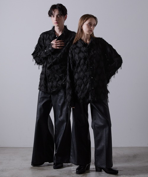 CLEL(クレイル)の「【CLEL】Fringe Design Jacquard Shirt/フリンジデザイン ジャカードシャツ(シャツ/ブラウス・メンズ・アイボリー/ブラック・L/M/S/XS)」の6枚目の写真