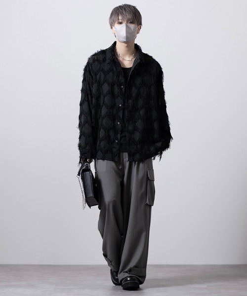 CLEL(クレイル)の「【CLEL】Fringe Design Jacquard Shirt/フリンジデザイン ジャカードシャツ(シャツ/ブラウス・メンズ・アイボリー/ブラック・L/M/S/XS)」の8枚目の写真