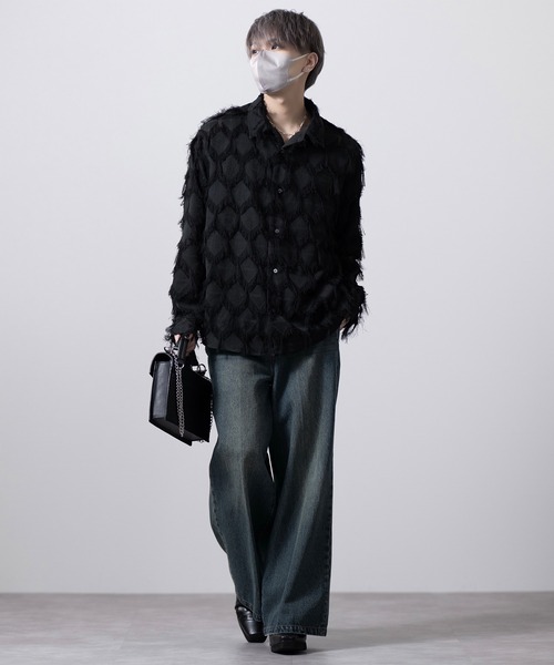 CLEL(クレイル)の「【CLEL】Fringe Design Jacquard Shirt/フリンジデザイン ジャカードシャツ(シャツ/ブラウス・メンズ・アイボリー/ブラック・L/M/S/XS)」の9枚目の写真