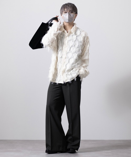 CLEL(クレイル)の「【CLEL】Fringe Design Jacquard Shirt/フリンジデザイン ジャカードシャツ(シャツ/ブラウス・メンズ・アイボリー/ブラック・L/M/S/XS)」の14枚目の写真