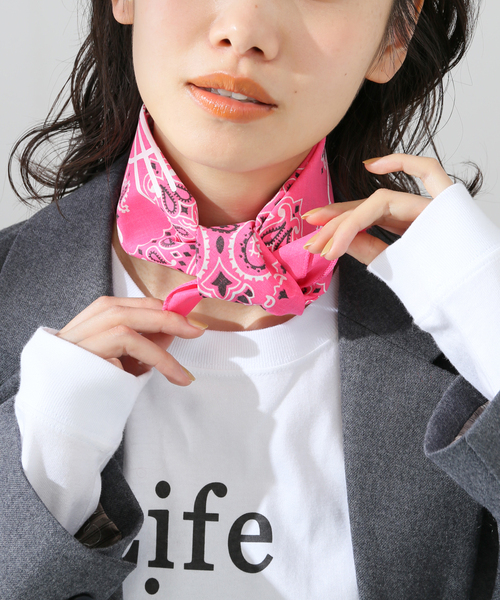 JOURNAL STANDARD（ジャーナルスタンダード）の「【カガミケン×JOURNAL STANDARD】プリントバンダナ（バンダナ/スカーフ・レディース・ピンク/ホワイト/イエロー/ワイン・FREE）」の15枚目の写真