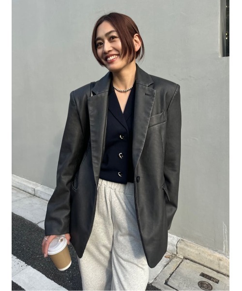 セール】THROW F/LEATHER BOXY JK フェイクレザー ボキシー ジャケット