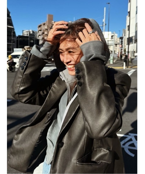 THROW by SLY フェイクレザー ボクシーJK THROW by SLY ジャケット テーラードジャケット F/LEATHER BOXY JK