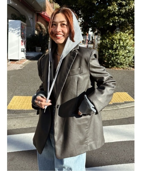 セール】THROW F/LEATHER BOXY JK フェイクレザー ボキシー ジャケット