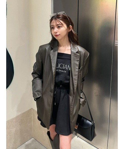最終値下げ価格【omekashi】フェイクレザーテーラードジャケット フェイクレザーテーラードジャケット | Omekashi(オメカシ)レディース