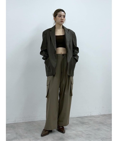 セール】THROW F/LEATHER BOXY JK フェイクレザー ボキシー ジャケット