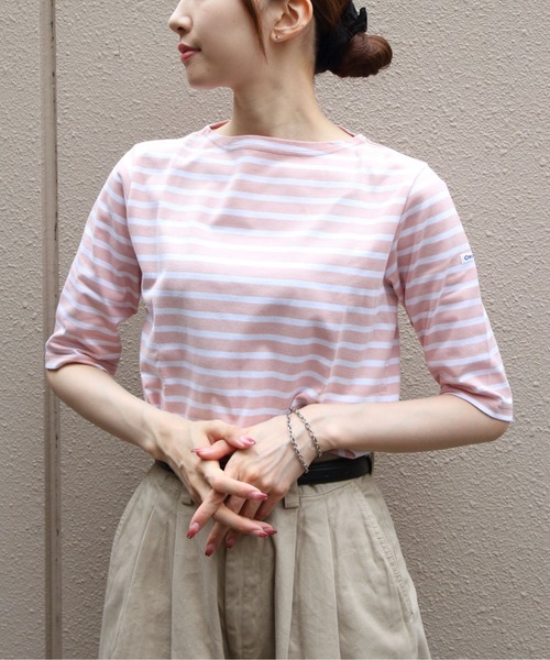 ORCIVAL（オーシバル）の「ORCIVAL/オーシバル　ボートネックハーフスリーブプルオーバー　ボーダー　BOATNECK HALFSLEEVE PULLOVER BORDER　OR-C0136 BFJ（Tシャツ/カットソー・レディース・ラベンダー/チャコールグレー/グリーン/ピンク・2/1）」の4枚目の写真