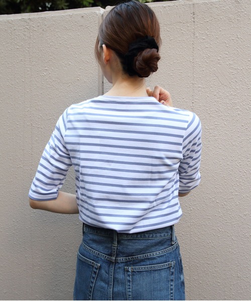 ORCIVAL（オーシバル）の「ORCIVAL/オーシバル　ボートネックハーフスリーブプルオーバー　ボーダー　BOATNECK HALFSLEEVE PULLOVER BORDER　OR-C0136 BFJ（Tシャツ/カットソー・レディース・ラベンダー/チャコールグレー/グリーン/ピンク・2/1）」の12枚目の写真