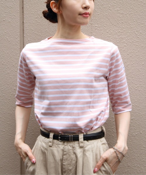 ORCIVAL（オーシバル）の「ORCIVAL/オーシバル　ボートネックハーフスリーブプルオーバー　ボーダー　BOATNECK HALFSLEEVE PULLOVER BORDER　OR-C0136 BFJ（Tシャツ/カットソー・レディース・ラベンダー/チャコールグレー/グリーン/ピンク・2/1）」の6枚目の写真