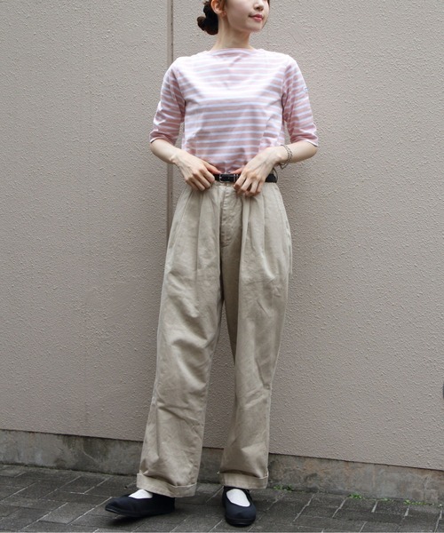 ORCIVAL（オーシバル）の「ORCIVAL/オーシバル　ボートネックハーフスリーブプルオーバー　ボーダー　BOATNECK HALFSLEEVE PULLOVER BORDER　OR-C0136 BFJ（Tシャツ/カットソー・レディース・ラベンダー/チャコールグレー/グリーン/ピンク・2/1）」の9枚目の写真