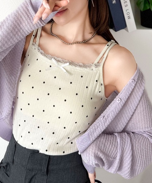 mily bilet（ミウィビレット）の「【mily bilet】１枚で今っぽデザイン。小花柄ダブルストラップリボンカップ付きレースキャミソール（キャミソール・レディース・グレー系1/アイボリー系1/ブラック/アイボリー/アイボリー系2・LARGE/MEDIUM/SMALL/X-LARGE）」の5枚目の写真