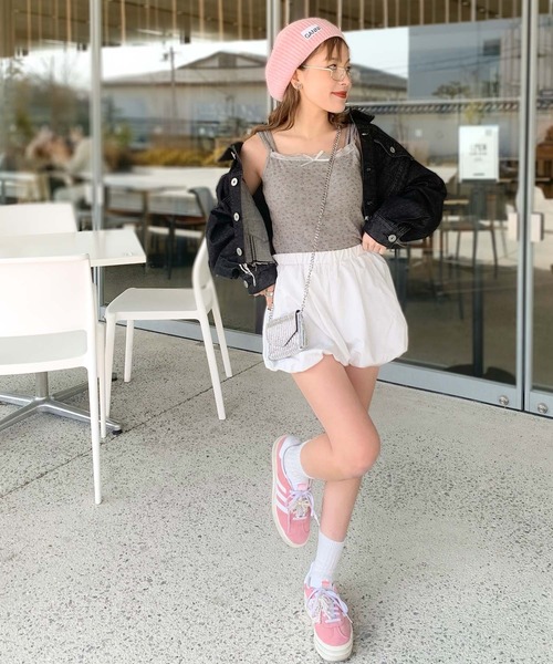 mily bilet（ミウィビレット）の「【mily bilet】１枚で今っぽデザイン。小花柄ダブルストラップリボンカップ付きレースキャミソール（キャミソール・レディース・グレー系1/アイボリー系1/ブラック/アイボリー/アイボリー系2・LARGE/MEDIUM/SMALL/X-LARGE）」の8枚目の写真