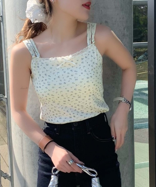 mily bilet（ミウィビレット）の「【mily bilet】１枚で今っぽデザイン。小花柄ダブルストラップリボンカップ付きレースキャミソール（キャミソール・レディース・グレー系1/アイボリー系1/ブラック/アイボリー/アイボリー系2・LARGE/MEDIUM/SMALL/X-LARGE）」の22枚目の写真