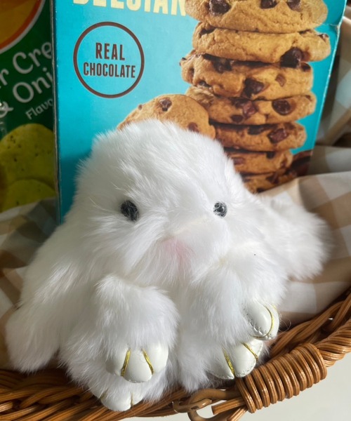 ジモモ 海外限定 水色ウサギフードぬいぐるみキーホルダー