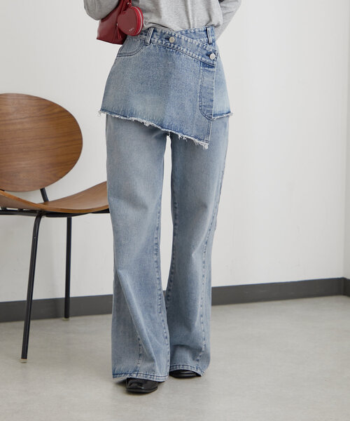 【新品未使用】mystic mline ストレートフレアデニム　サイズ2 mline]ストレートフレアデニム（デニムパンツ）｜mline