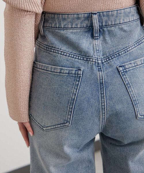 【新品未使用】mystic mline ストレートフレアデニム　サイズ2 mline]ストレートフレアデニム（デニムパンツ）｜mline