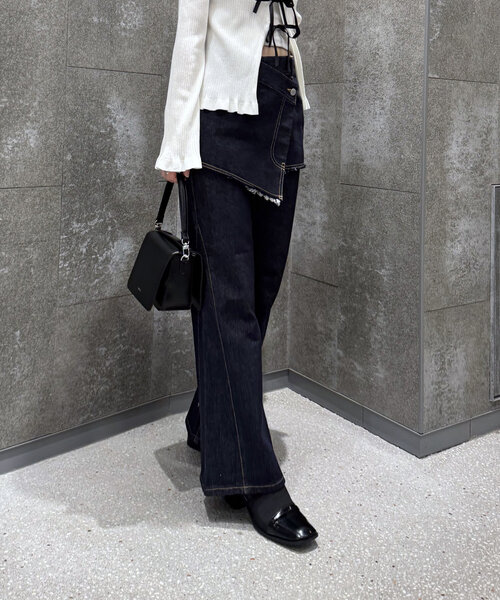 【新品未使用】mystic mline ストレートフレアデニム　サイズ2 mline]ストレートフレアデニム（デニムパンツ）｜mline