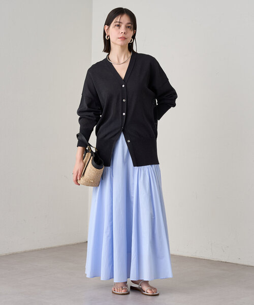 ラウンジドレス　パネルギャザー スカート サックス ラウンジドレス パネルギャザー スカート サックス LOUNGEDRESS