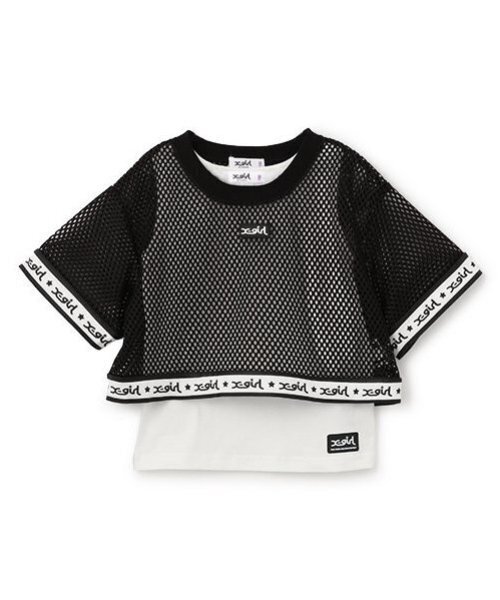 X-girl Stages（エックスガールステージス）の「【TBSドラマ フェイクマミー 着用アイテム】メッシュ半袖Tシャツ&タンクトップセット（アンサンブル・キッズ・オフホワイト/ブラック/カラフル・90cm/100cm/120cm/130cm/110cm/140cm）」の2枚目の写真